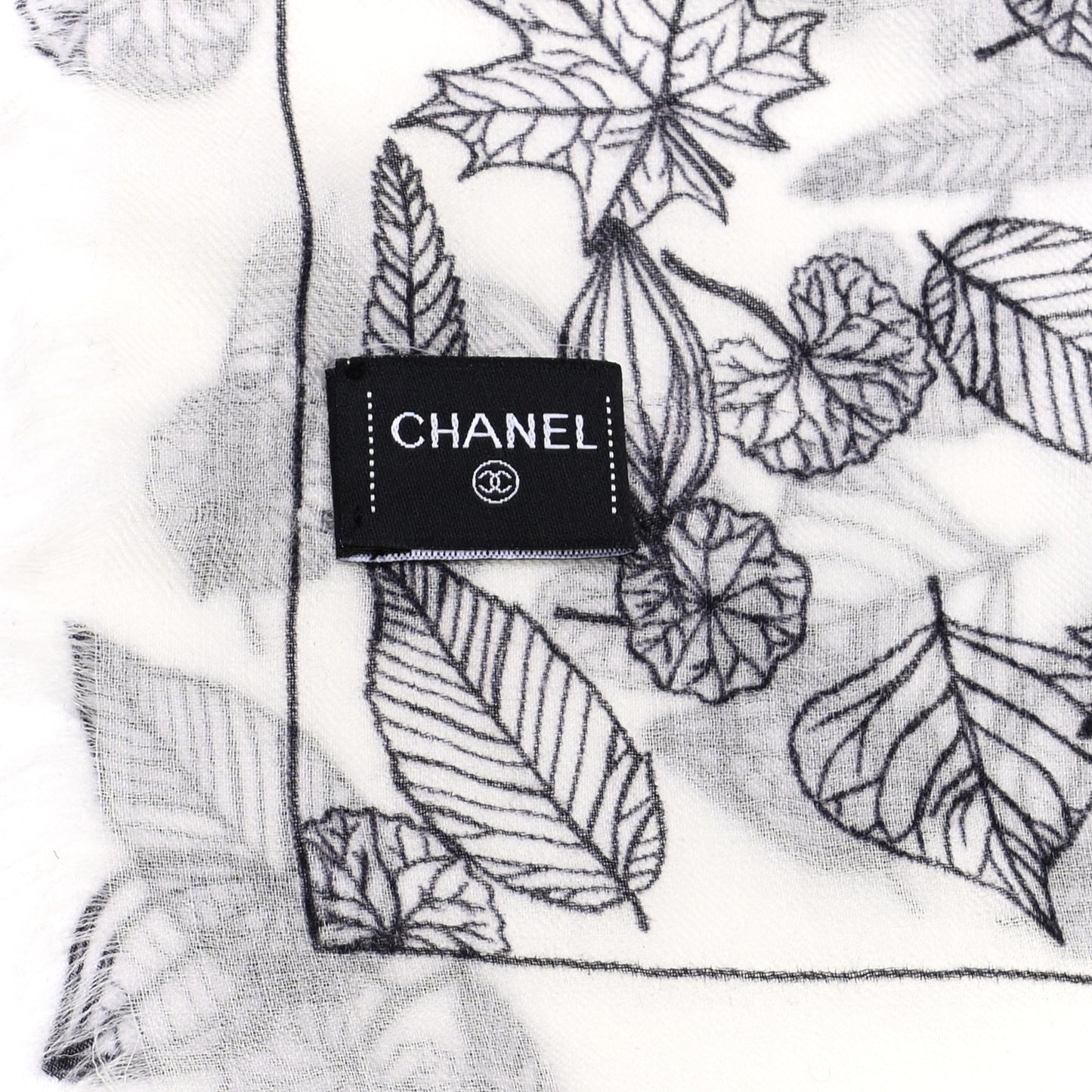 Cashmere CC Logo Leaves Scarf White Black