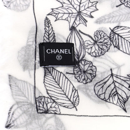 Chanel Cashmere CC Logo Leaves Scarf White Black 7 of 10