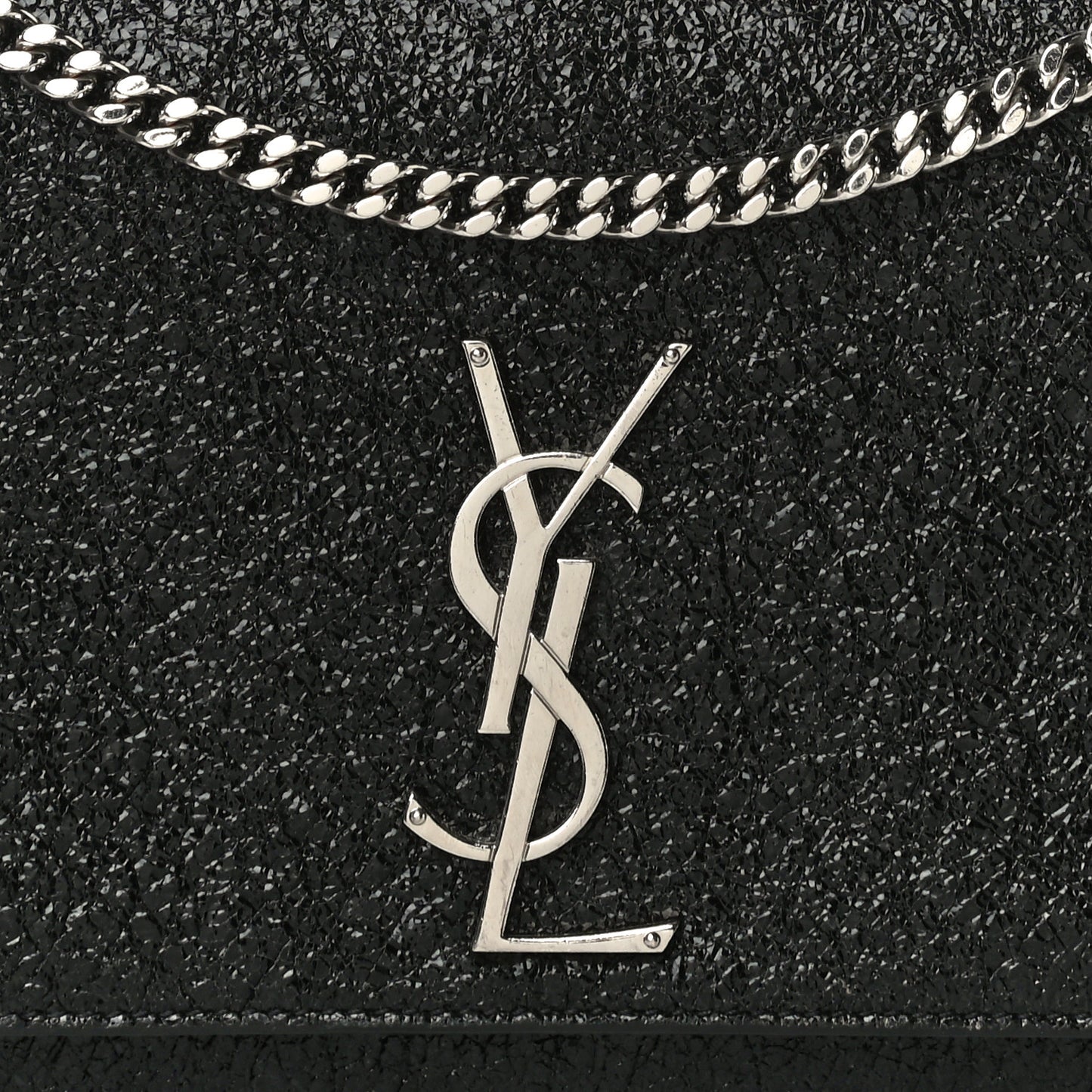 Metallic Sparkle Calfskin Medium Monogram Kate Satchel Black