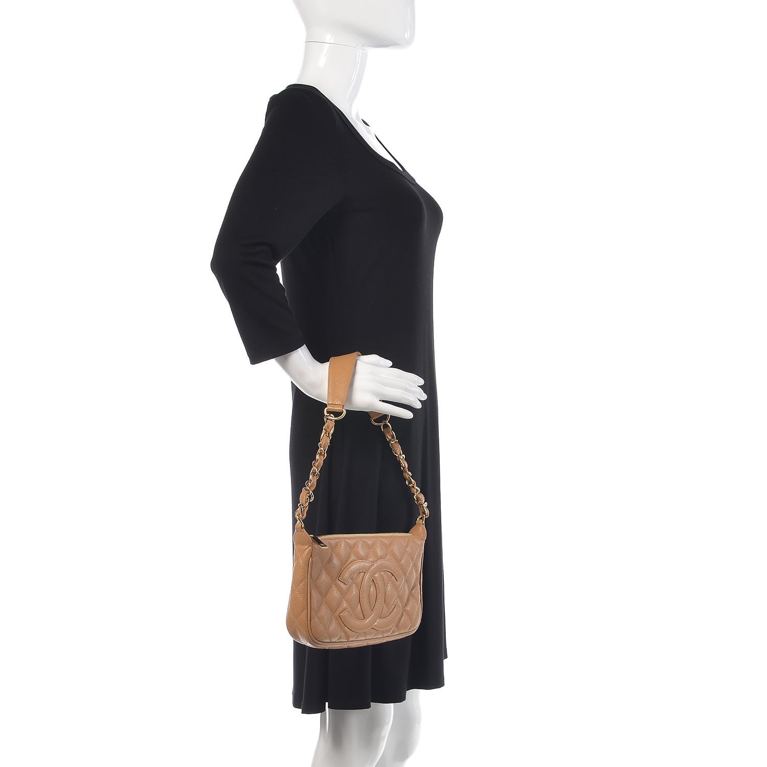 Chanel Caviar Quilted CC Shoulder Bag Beige 2 of 10