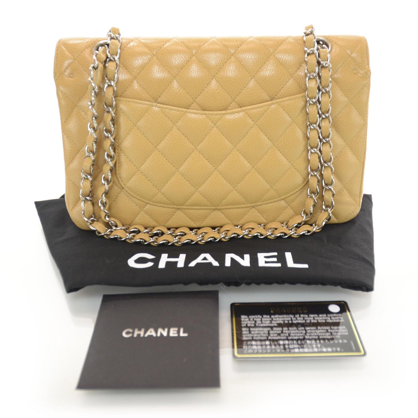 Caviar Quilted Medium Double Flap Beige