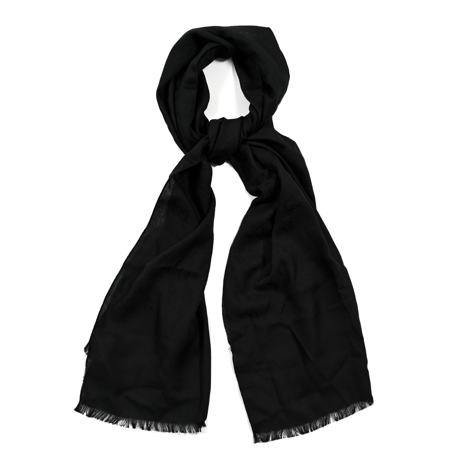 Gucci Wool Silk GG Monogram GGNat Scarf Black 1 of 4