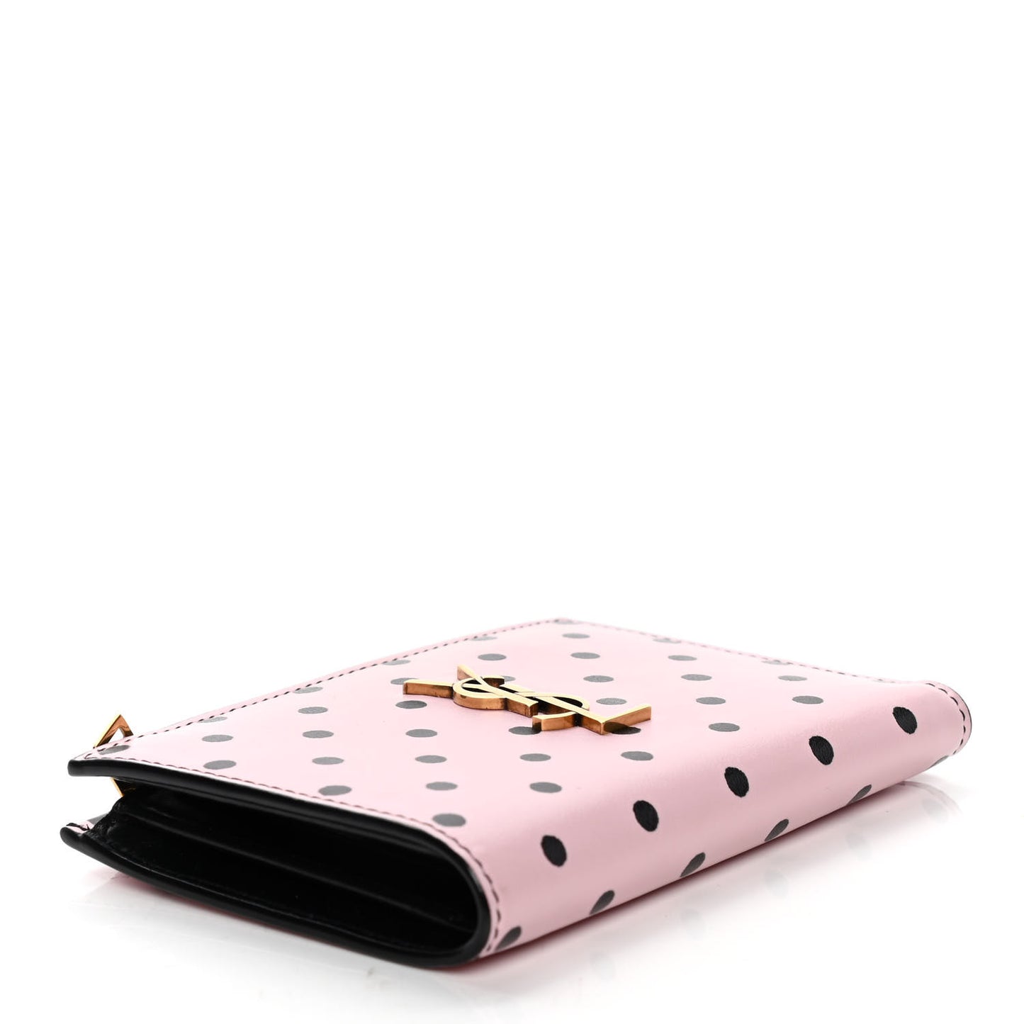 Calfskin Polka Dot Monogram Bi Fold Zipped Wallet Pink Black