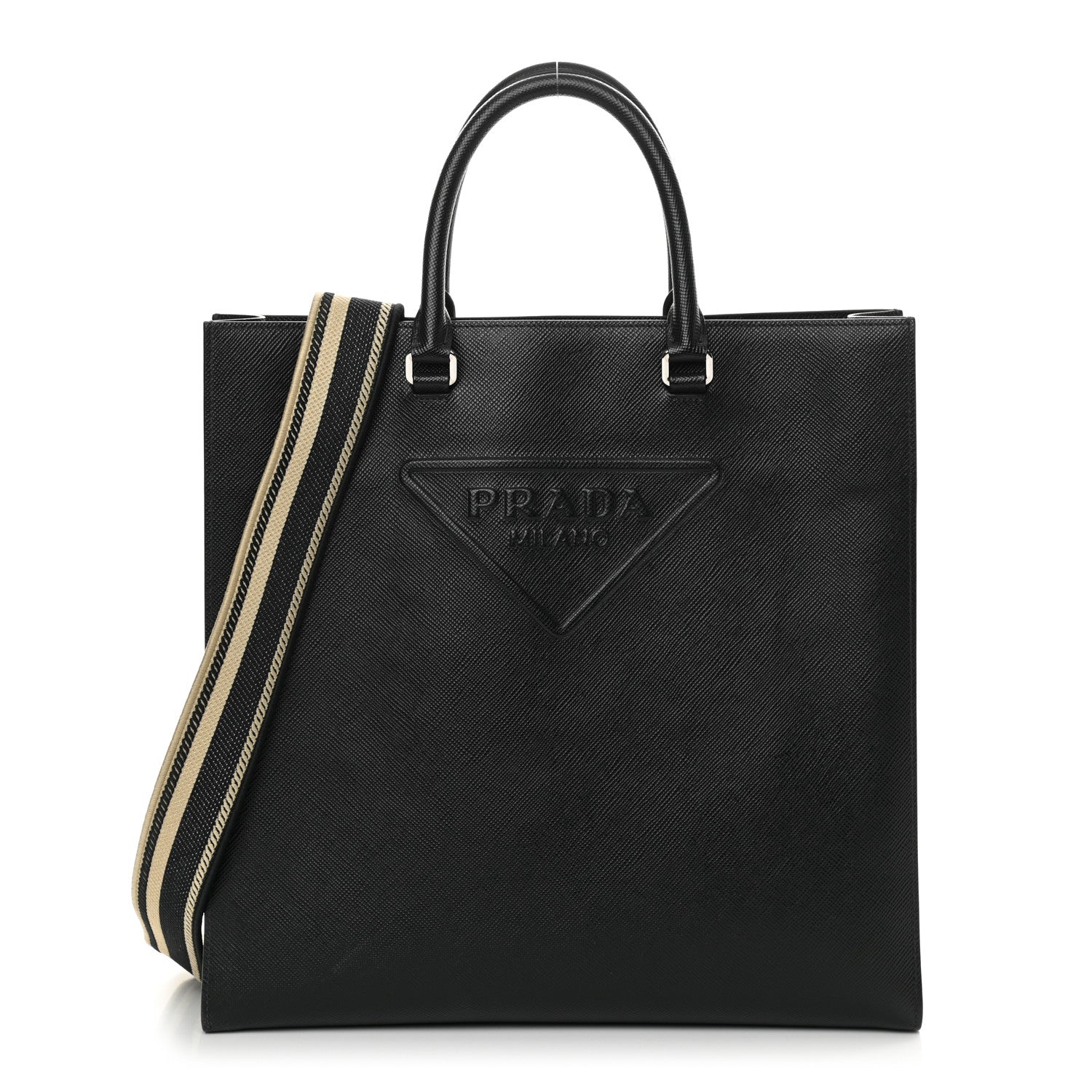 Prada Saffiano Cuir Triangle Logo Embossed Vertical Tote Black 1 of 12