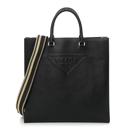 Prada Saffiano Cuir Triangle Logo Embossed Vertical Tote Black 1 of 12