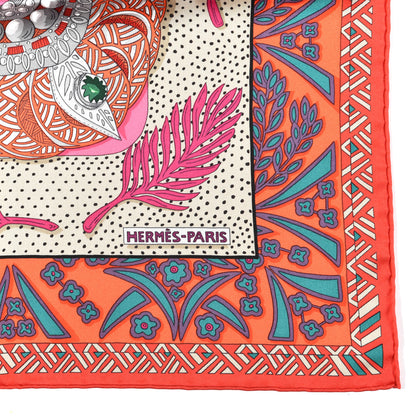 Hermes Silk Zenobie Reine De Palmyre Scarf 90 Rose Vif Orange Mastic 2 of 3
