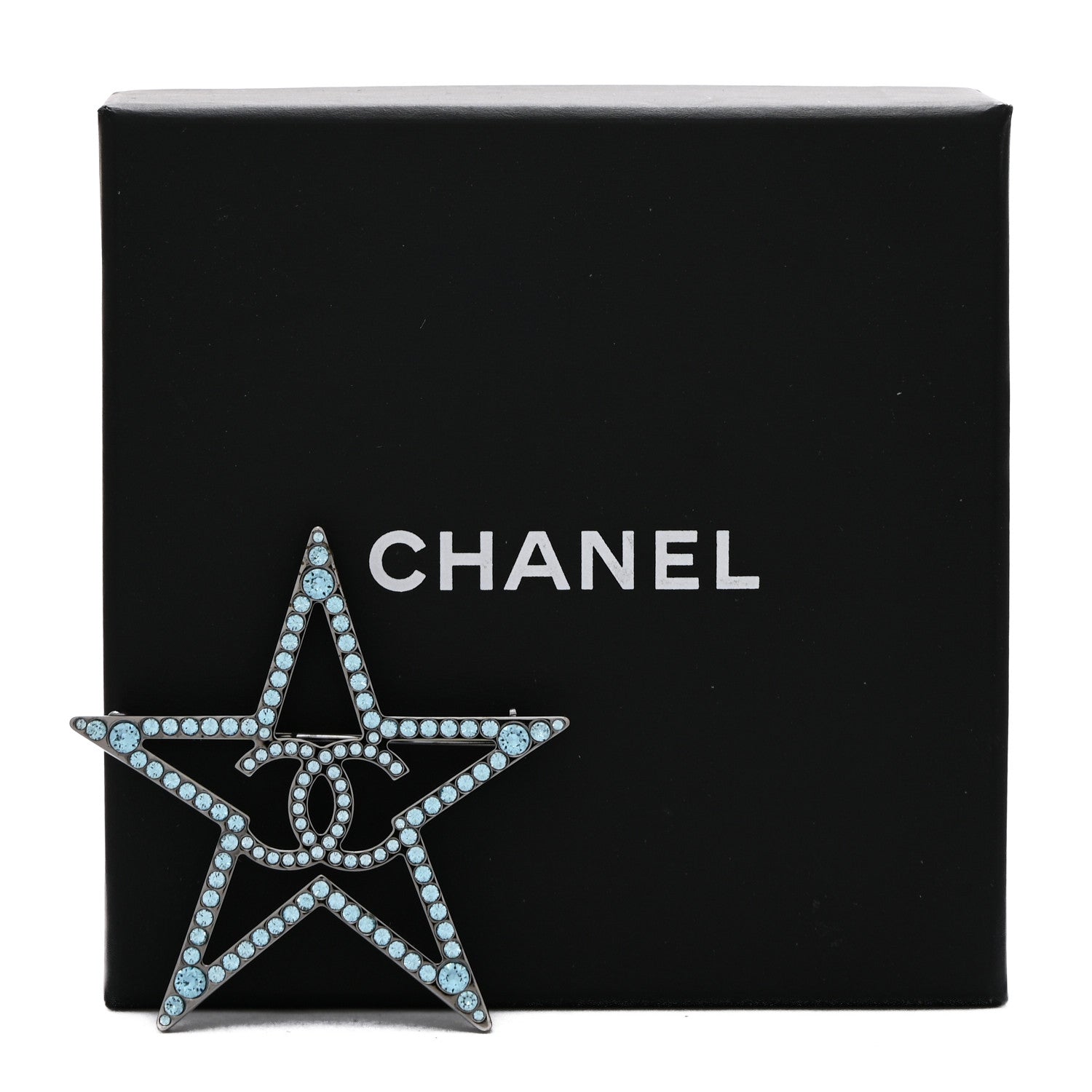 Chanel Ruthenium Crystal Star CC Brooch Blue 4 of 4