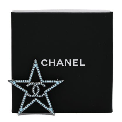 Chanel Ruthenium Crystal Star CC Brooch Blue 4 of 4