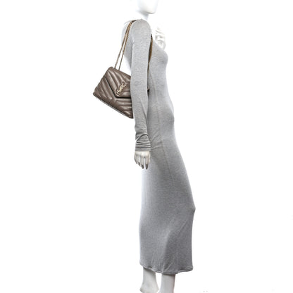 Saint Laurent Calfskin Y Quilted Monogram Small Loulou Chain Satchel Dark Beige 2 of 11