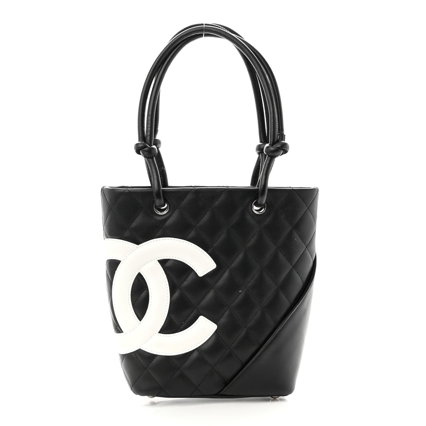 Calfskin Quilted Small Cambon Tote Black White
