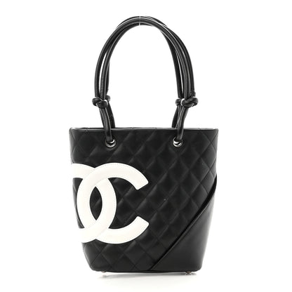 Chanel Calfskin Quilted Small Cambon Tote Black White 1 of 12