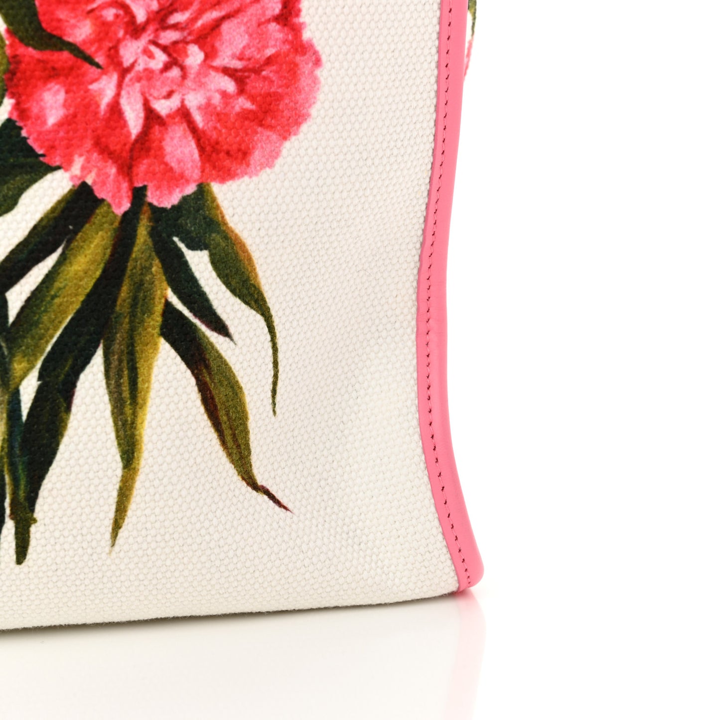 Canvas Floral Printed Tote White Pink