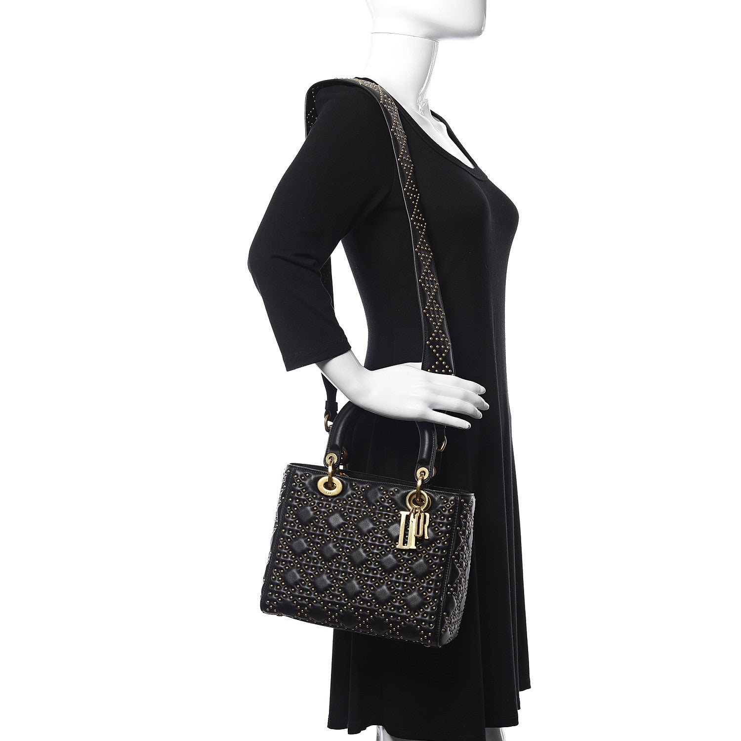 Christian Dior Calfskin Cannage Studded Medium Supple Lady Dior Black 2 of 11