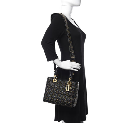 Christian Dior Calfskin Cannage Studded Medium Supple Lady Dior Black 2 of 11