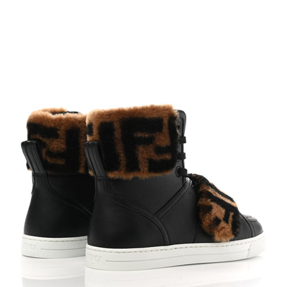 Fendi Vitello Shearling FF High Top Sneakers 35 Black Brown 4 of 8