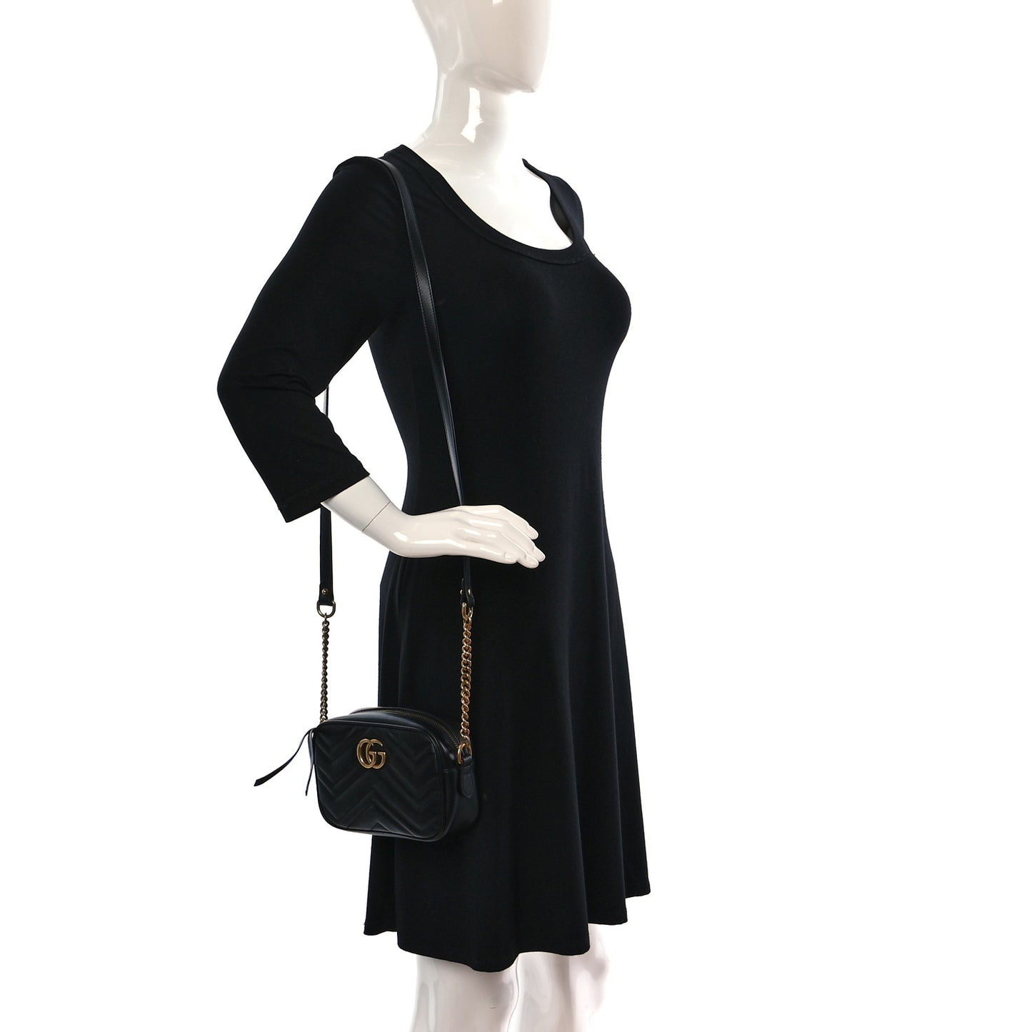 Calfskin Matelasse Small GG Marmont Chain Shoulder Bag Black
