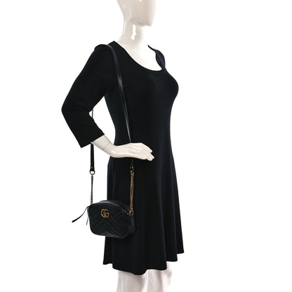 Gucci Calfskin Matelasse Small GG Marmont Chain Shoulder Bag Black 2 of 11