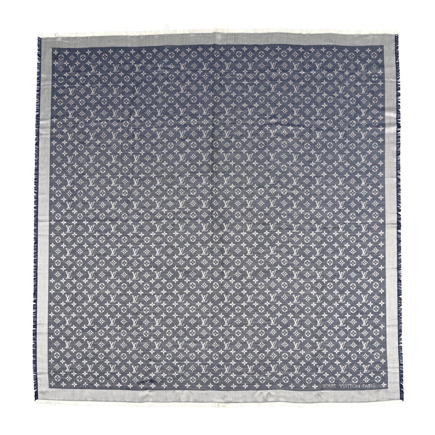 Silk Wool Monogram Denim Shawl Blue
