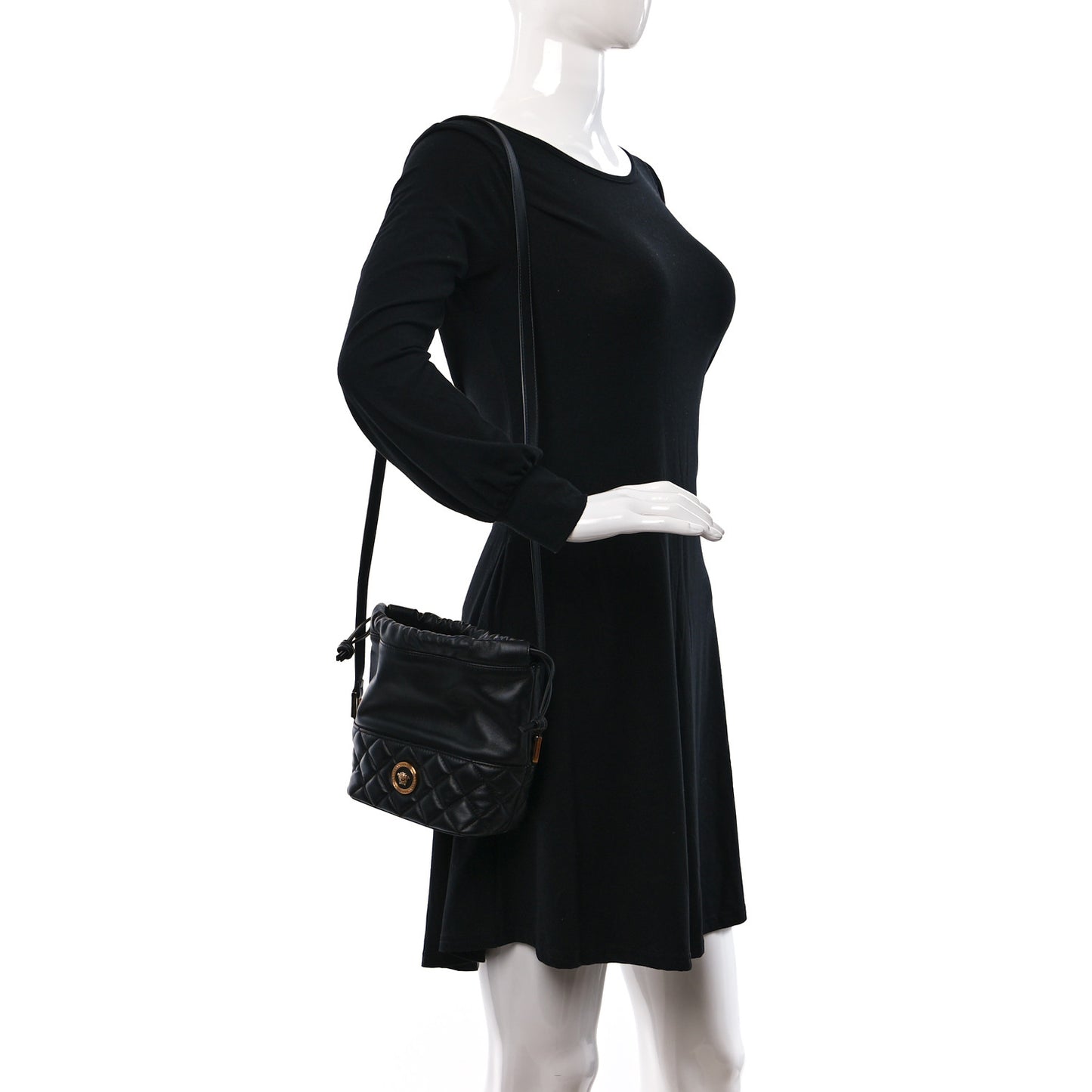 Nappa Quilted Medusa Bucket Bag Black