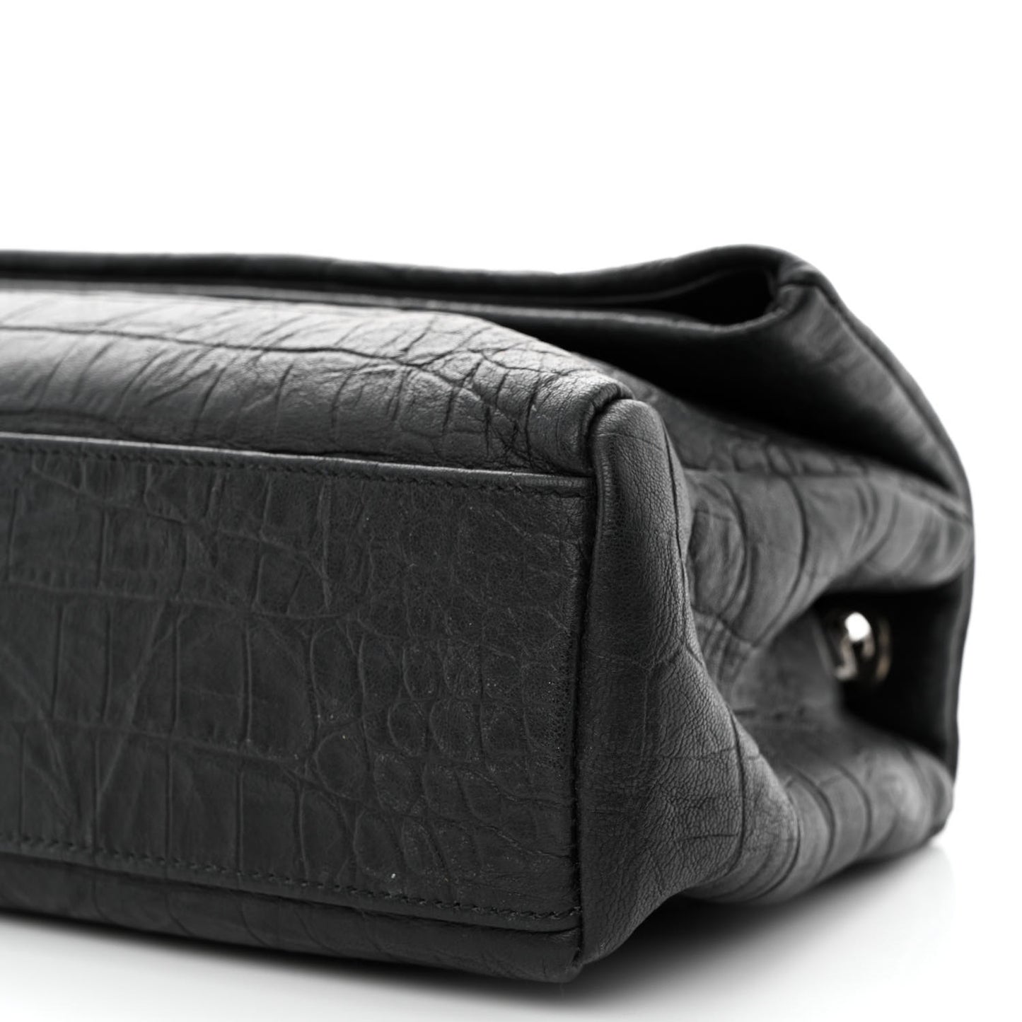 Calfskin Crocodile Embossed Medium West Hollywood Monogram Fold-Over Black