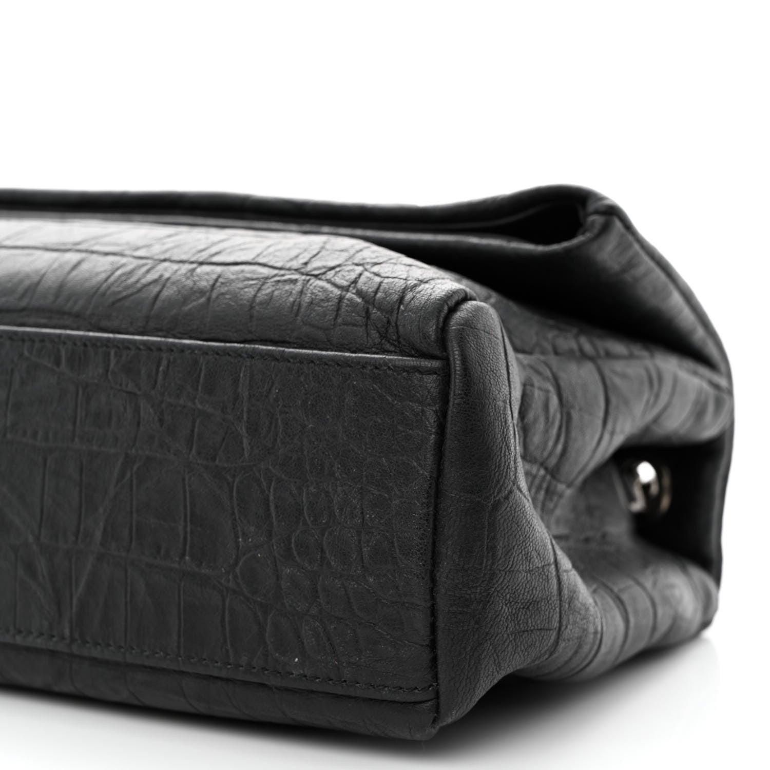 Saint Laurent Calfskin Crocodile Embossed Medium West Hollywood Monogram Fold-Over Black 10 of 12
