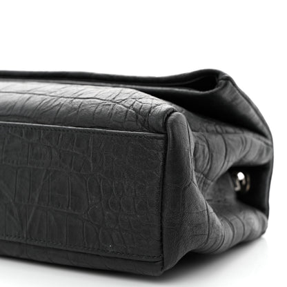 Saint Laurent Calfskin Crocodile Embossed Medium West Hollywood Monogram Fold-Over Black 10 of 12