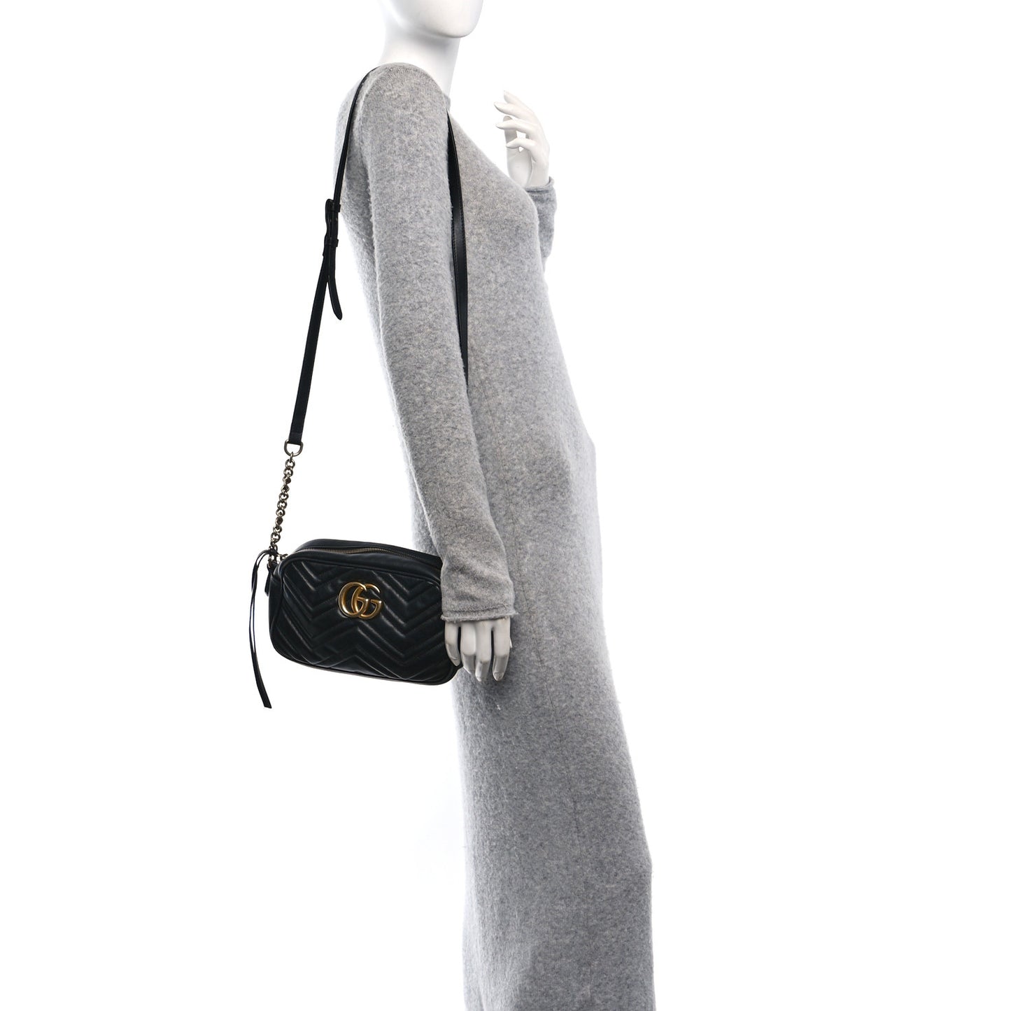 Calfskin Matelasse Small GG Marmont Chain Shoulder Bag Black