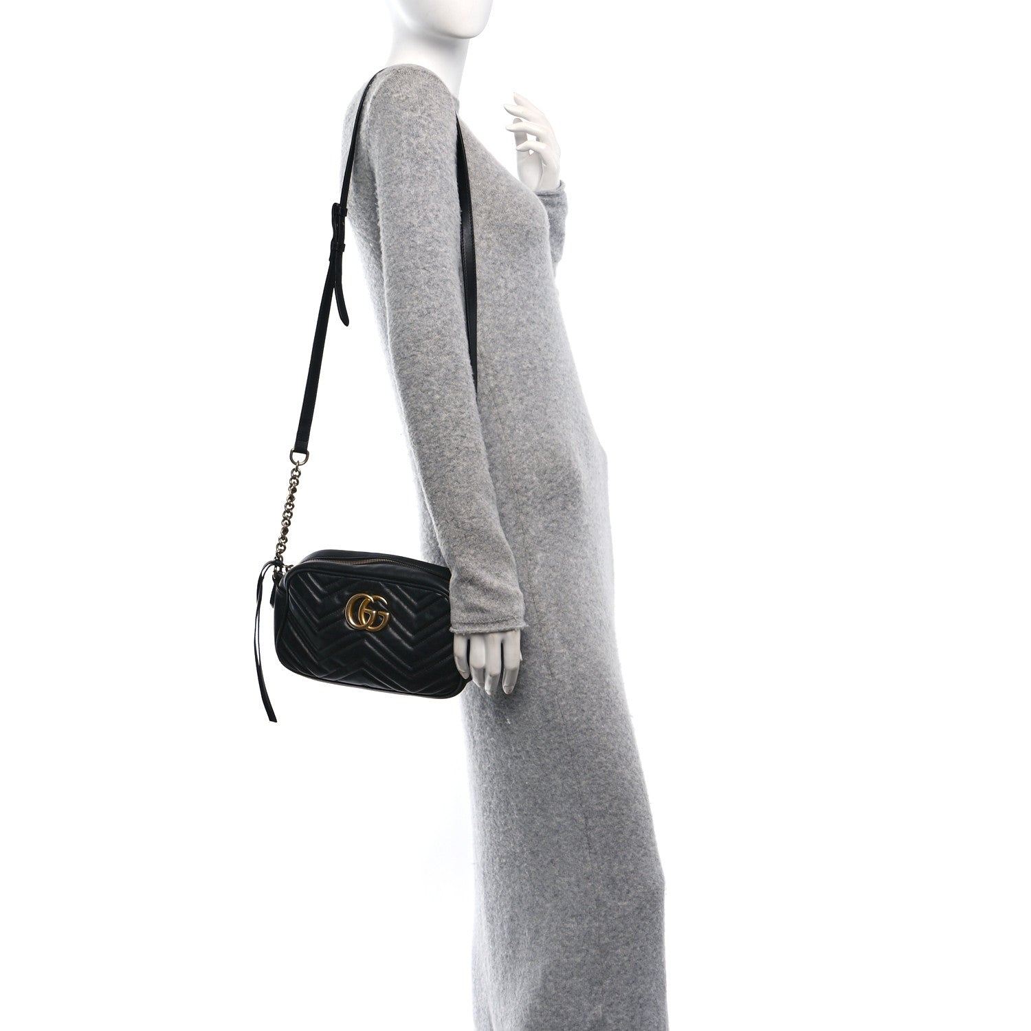 Gucci Calfskin Matelasse Small GG Marmont Chain Shoulder Bag Black 3 of 13