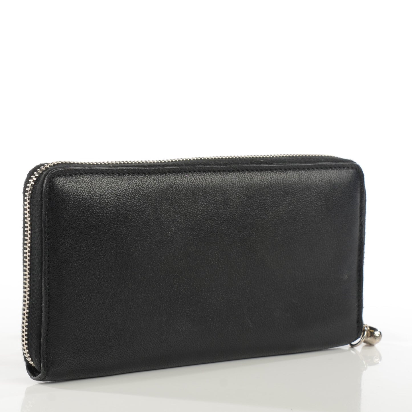 Lambskin Skull Continental Zip Wallet Black