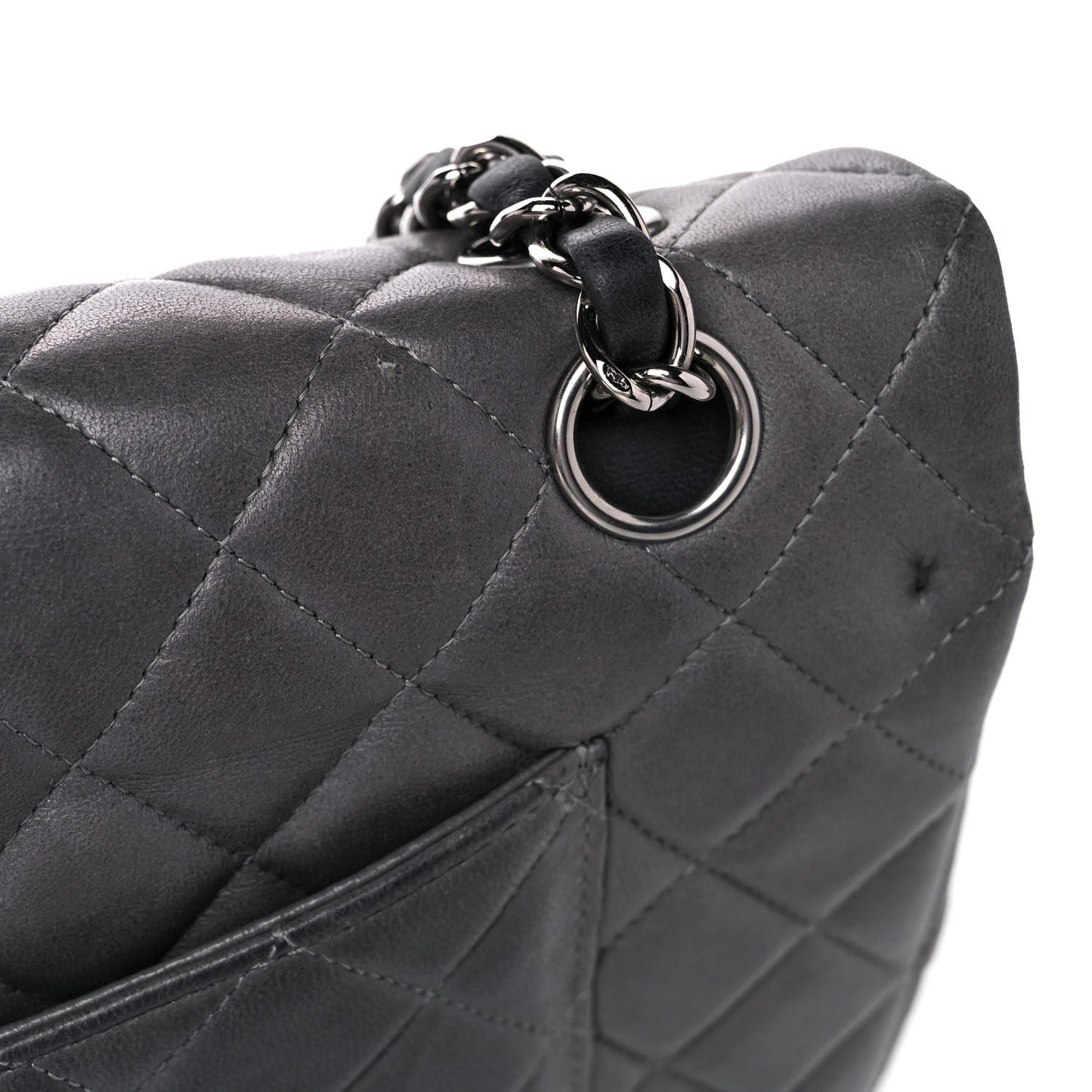 Lambskin Quilted Medium Double Flap Dark Grey