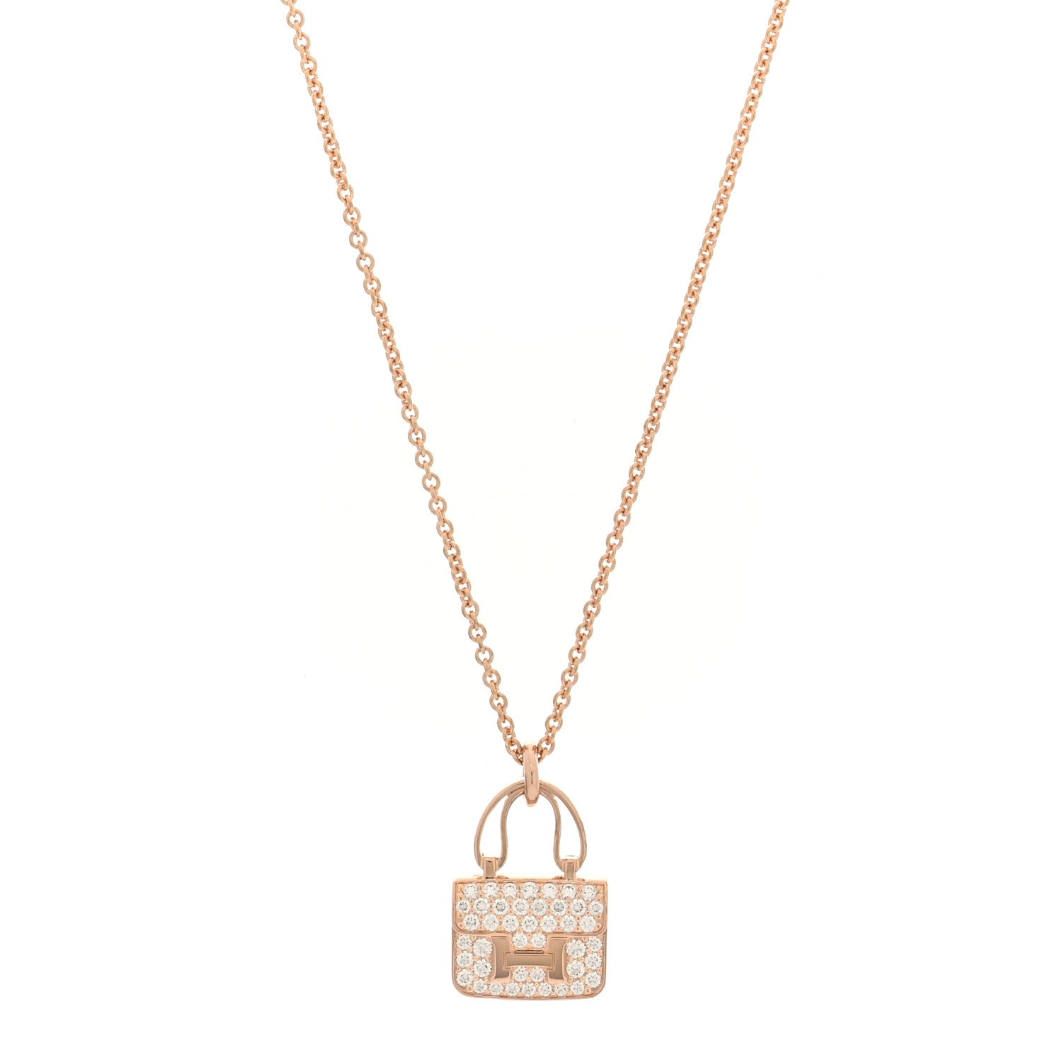 Hermes 18K Rose Gold Diamond Constance Amulettes Pendant Necklace 1 of 5