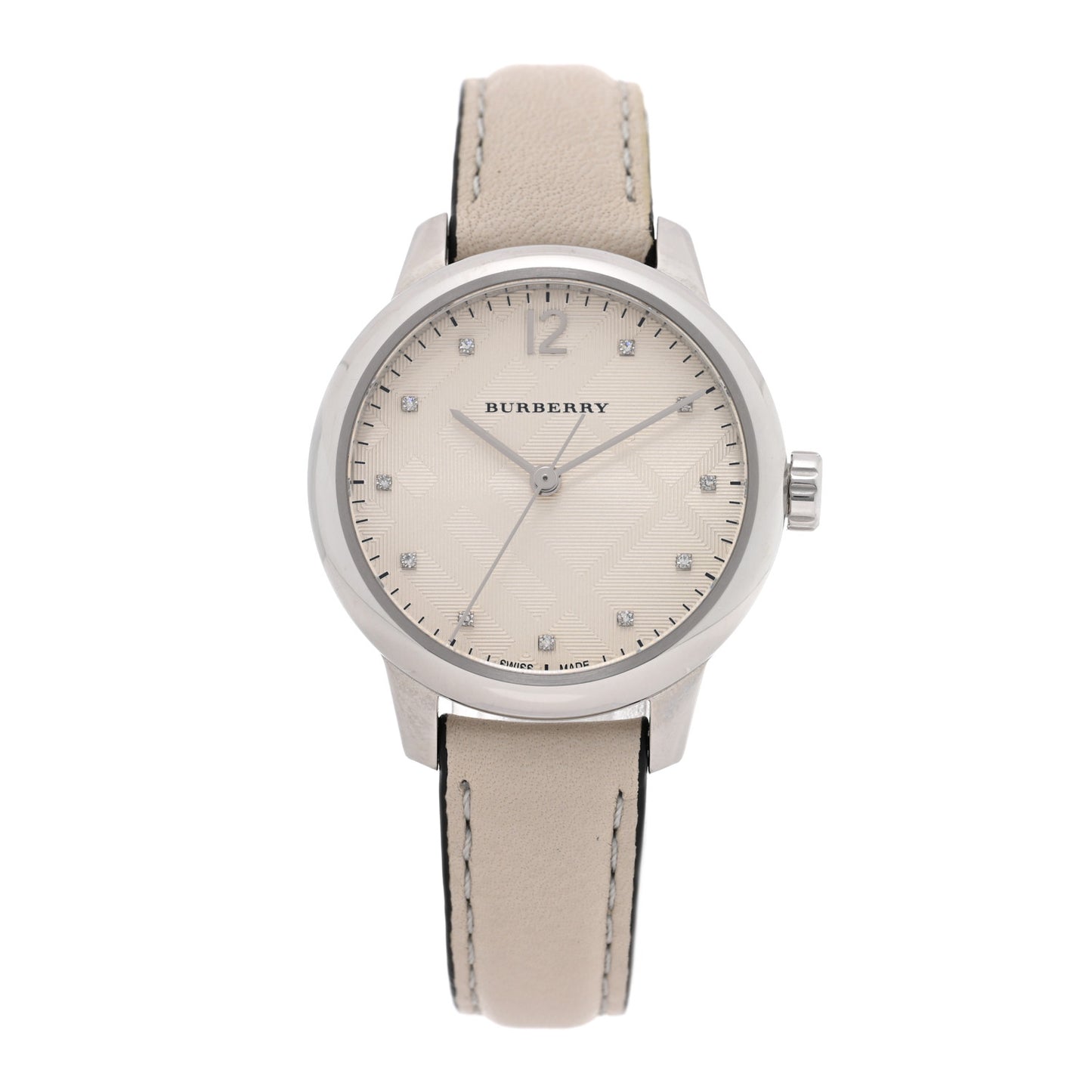Stainless Steel Calfskin Diamond 32mm Classic Round Quartz Watch Taupe BU10105