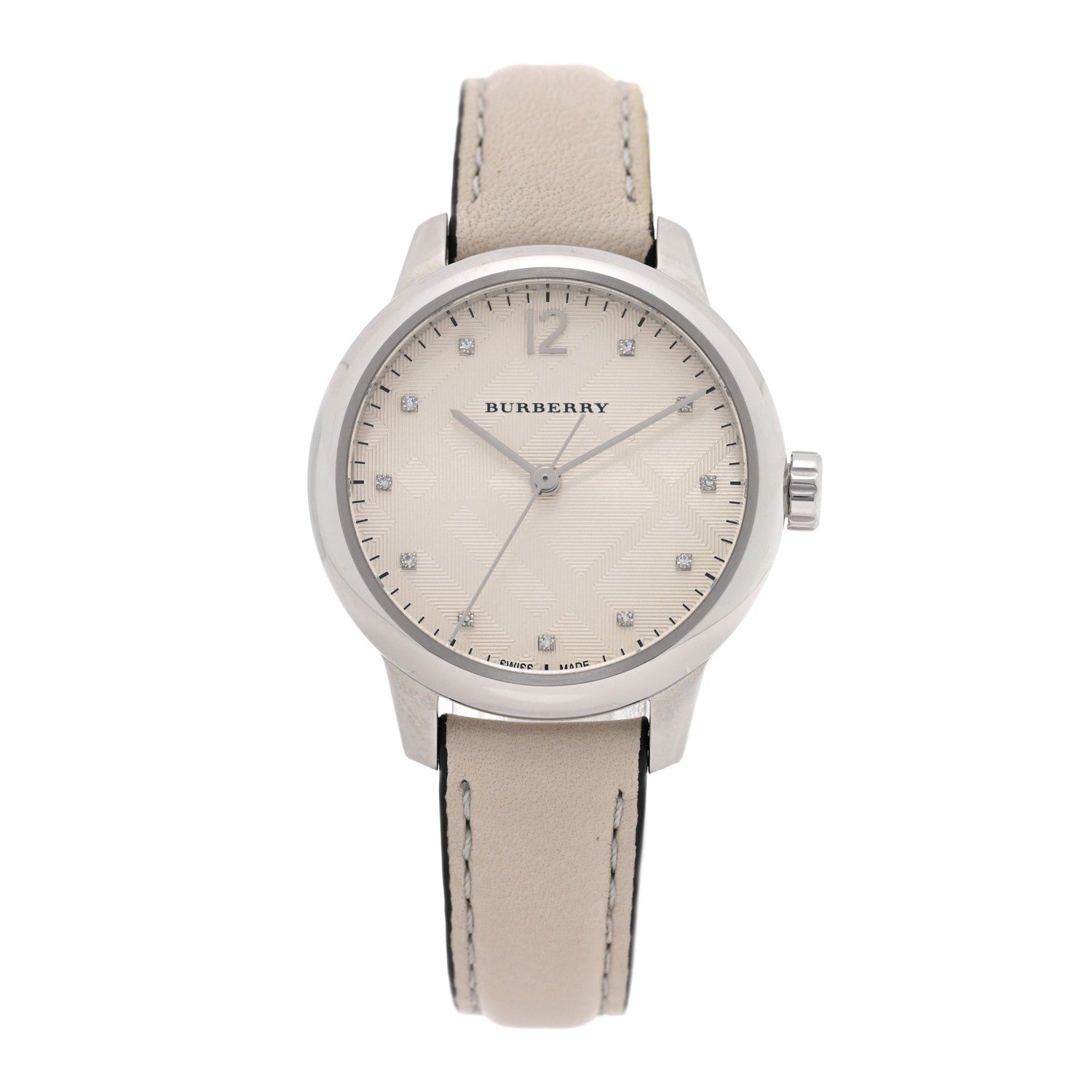 Burberry Stainless Steel Calfskin Diamond 32mm Classic Round Quartz Watch Taupe BU10105 1 of 4