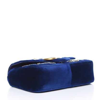 Gucci Velvet Matelasse Embroidered Mini GG Marmont Shoulder Bag Cobalt Blue 4 of 9