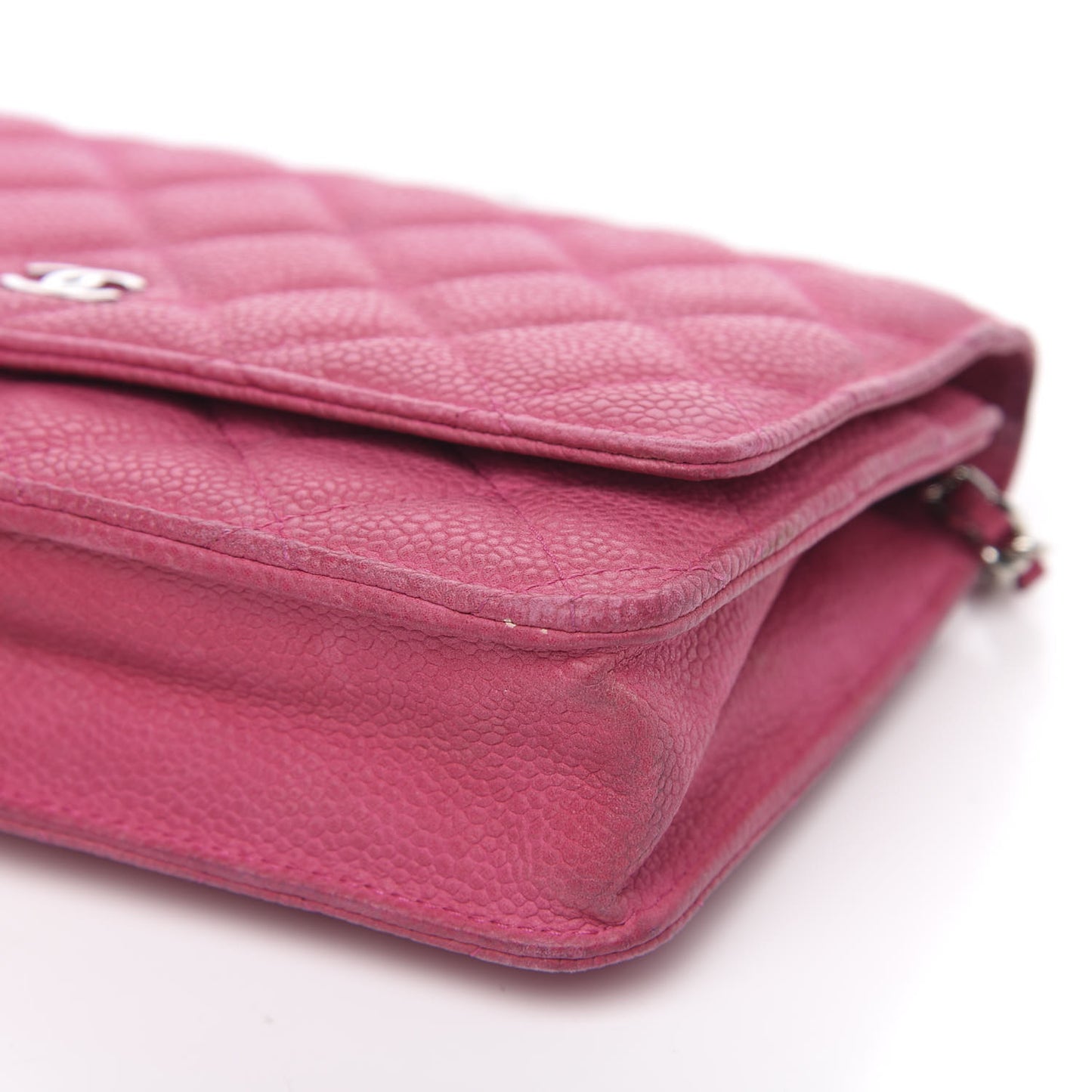 Iridescent Caviar Quilted Wallet on Chain WOC Pink
