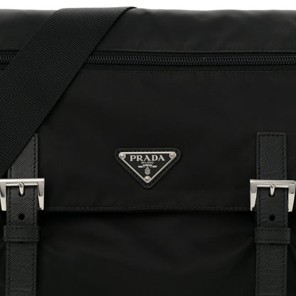 Prada Tessuto Nylon Saffiano Double Buckle Messenger Shoulder Bag Black 7 of 10