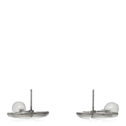 Chanel Pearl CC Drop Earrings Ruthenium Grey 3 of 4