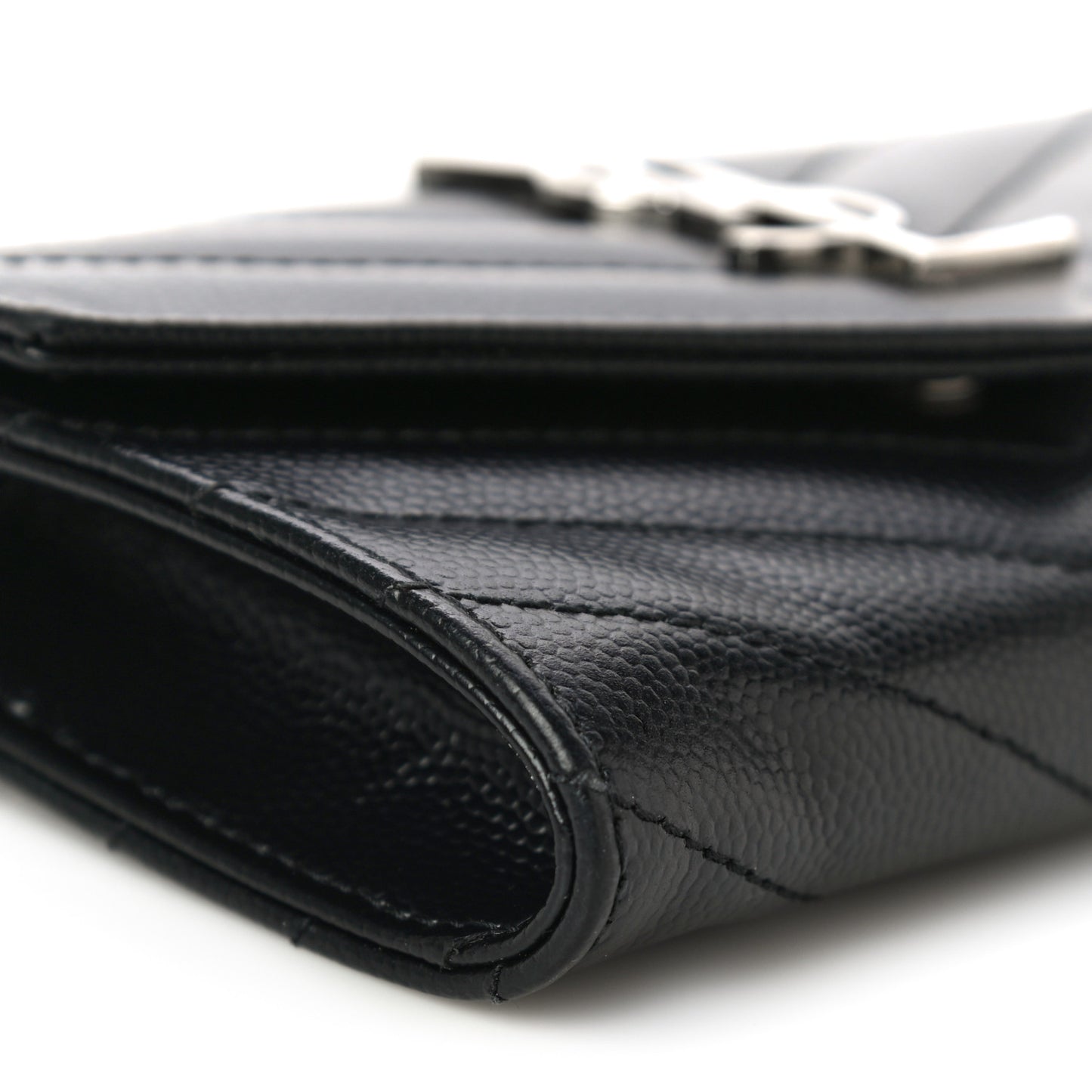 Grain De Poudre Matelasse Chevron Small Monogram Envelope Wallet Black