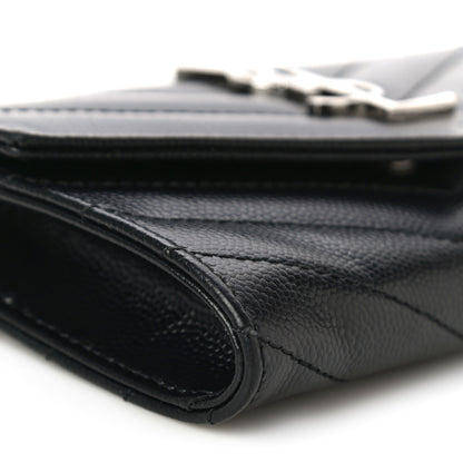 Saint Laurent Grain De Poudre Matelasse Chevron Small Monogram Envelope Wallet Black 8 of 9