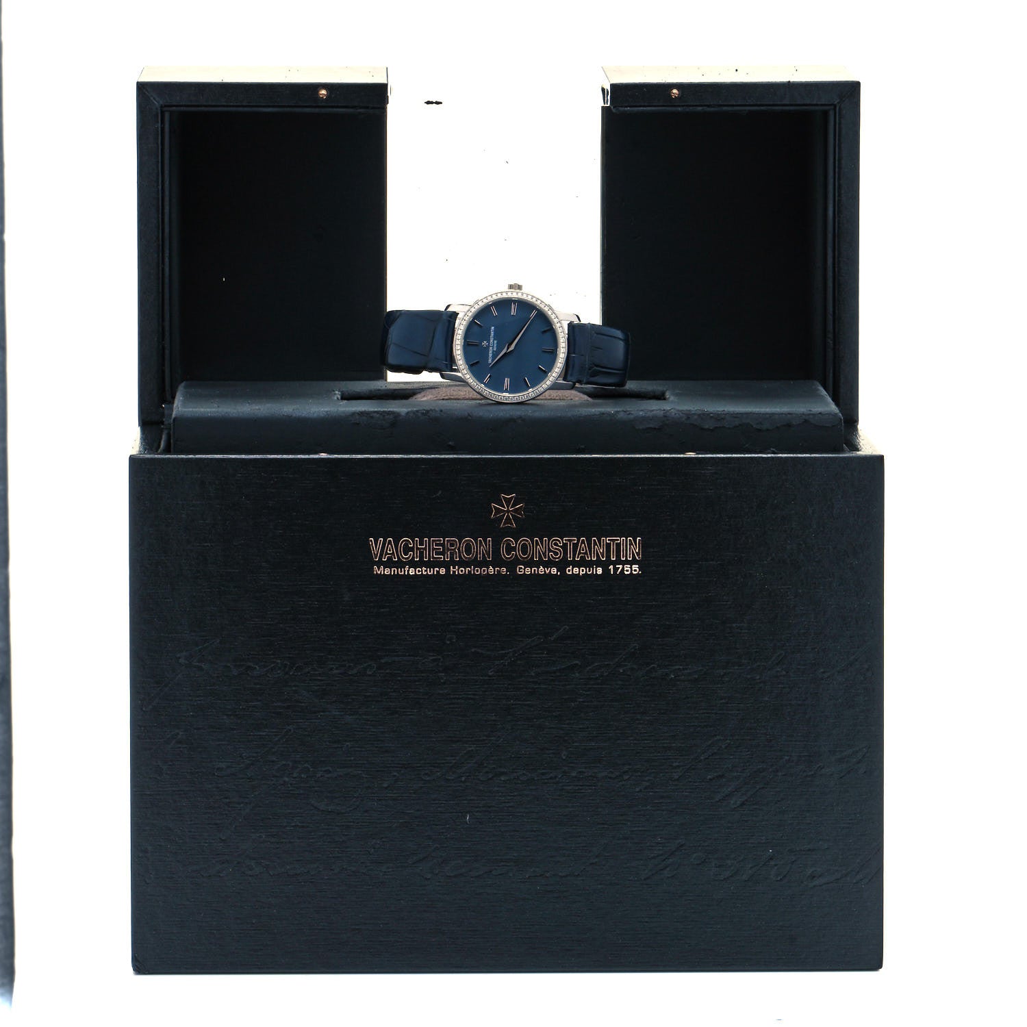 Vacheron Constantin 18K White Gold Alligator Diamond Bezel 30mm Patrimony Traditionnelle Quartz Watch Blue 25558 5 of 5