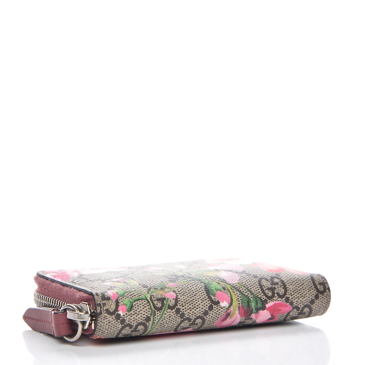 Gucci GG Supreme Monogram Blooms Zip Around Card Case Wallet Beige Multicolor Dry Rose 4 of 7