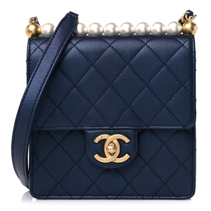 Chanel Iridescent Lambskin Quilted Chic Pearls Flap Navy Blue 1 of 11