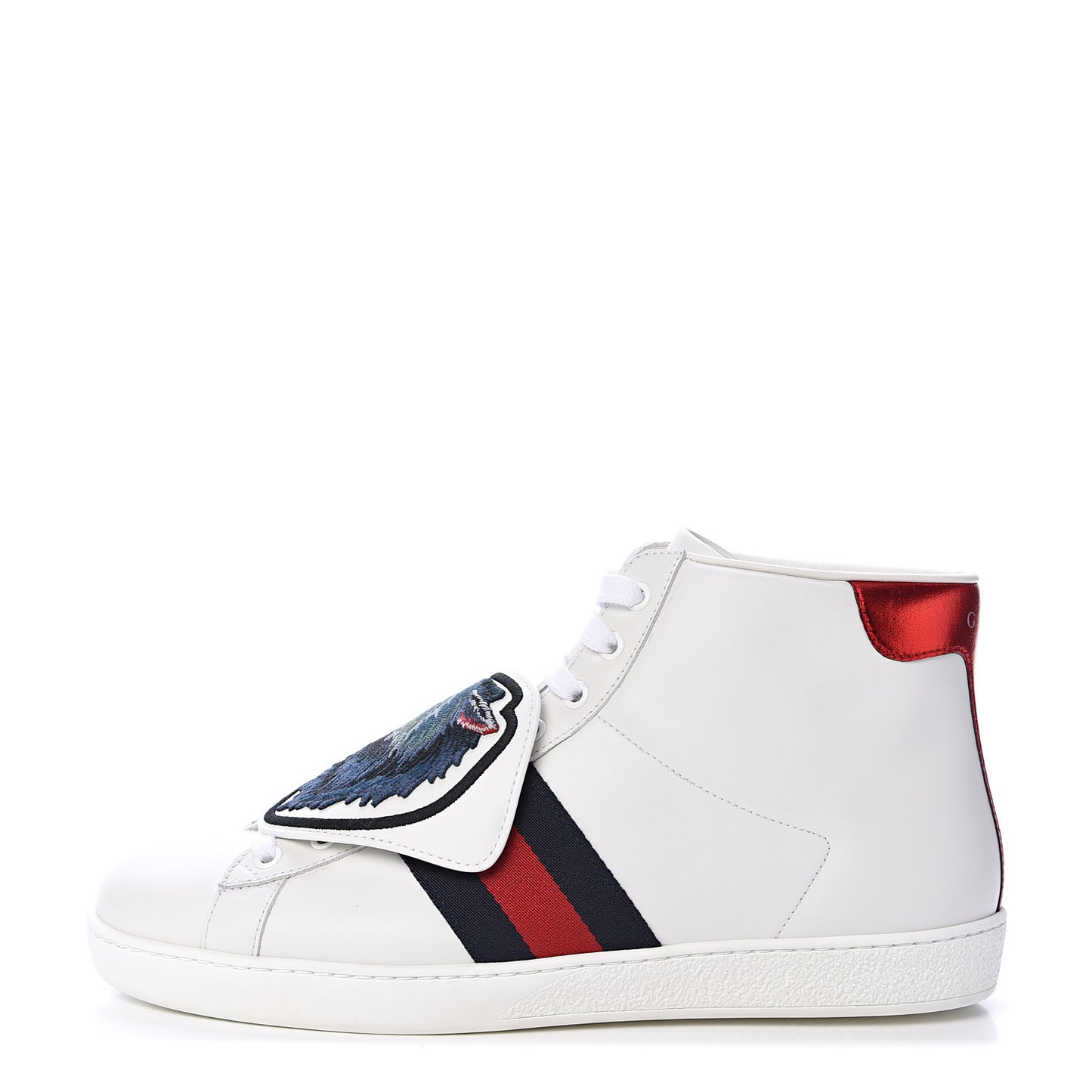 Calfskin Web Wolf Removable Patches Mens Ace High Top Sneakers 8.5 White