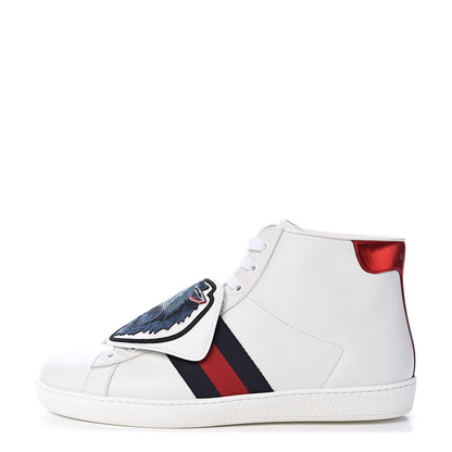 Gucci Calfskin Web Wolf Removable Patches Mens Ace High Top Sneakers 8.5 White 1 of 8