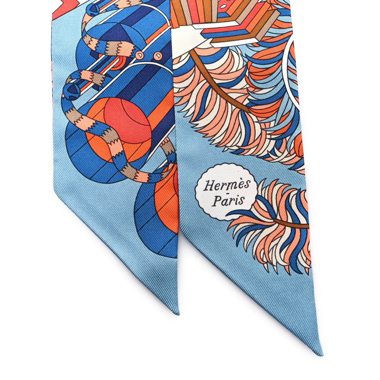 Hermes Silk De l'Ombrelle Aux Duels Twilly Bleu Potiron Creme 2 of 3