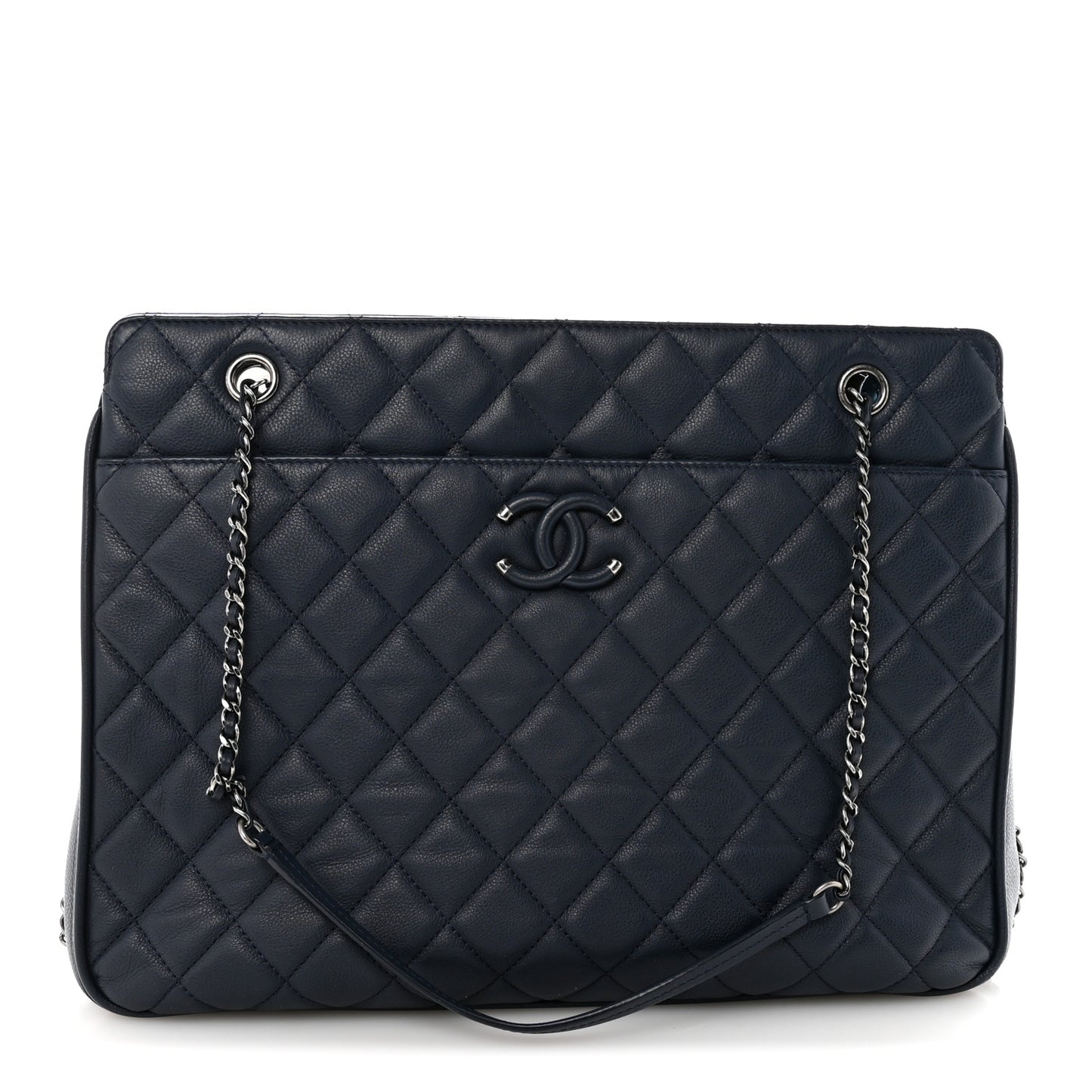 Calfskin Quilted Frame In Chain Tote Navy