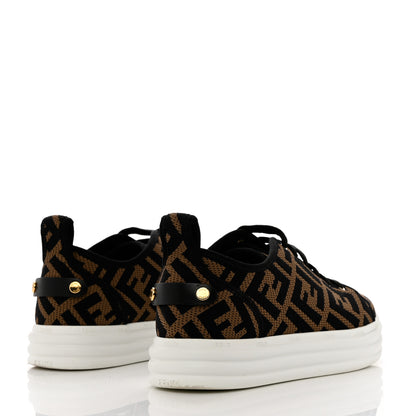 Fendi Fabric FF Micro-Perforated Rise Low Top Sneakers 36 Tobacco Black 4 of 9