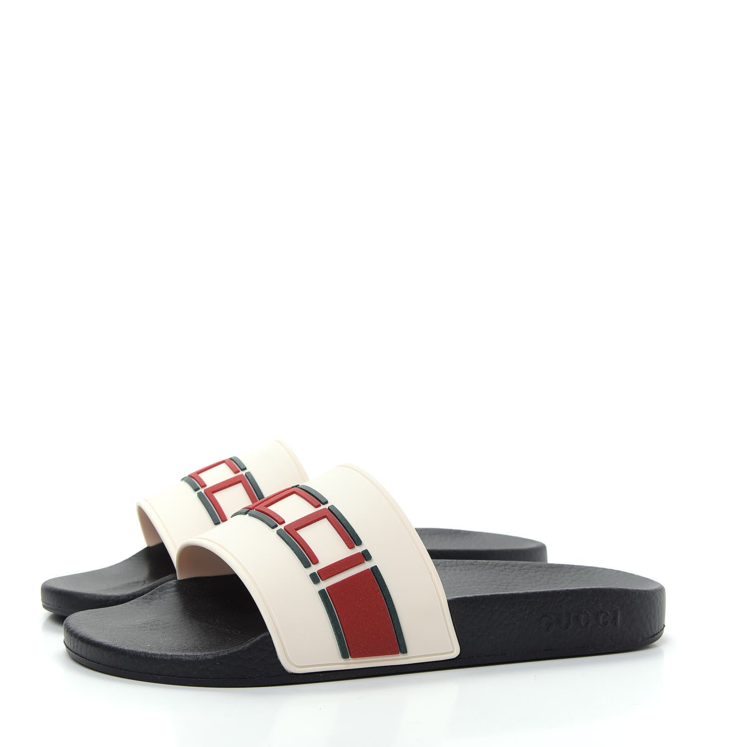 Gucci Rubber Stripe Mens Pool Slide Sandals 8 Ecru Green Red 3 of 11