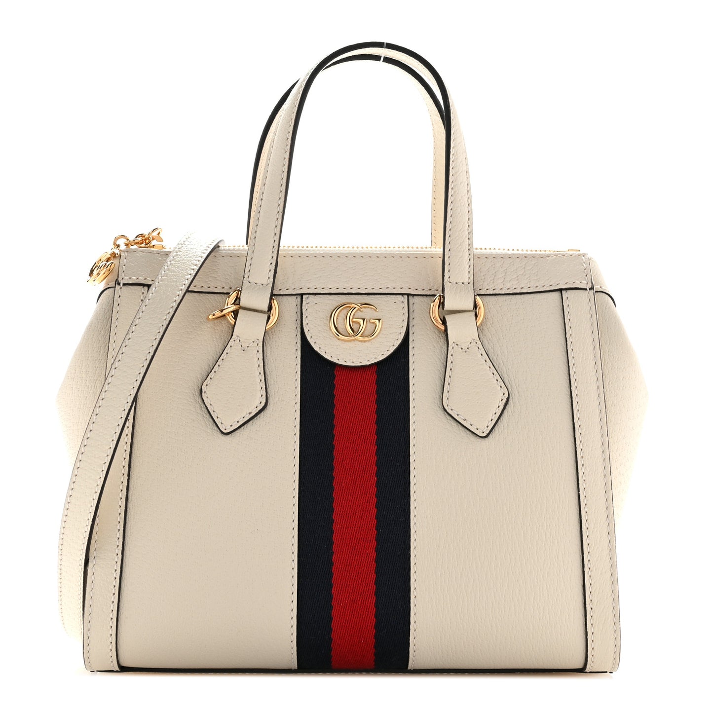 Textured Calfskin Web Small Ophidia Tote Bag Mystic White