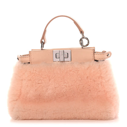 Fendi Shearling Shiny Nappa Micro Peekaboo Iconic Satchel Light Rose 1 of 9